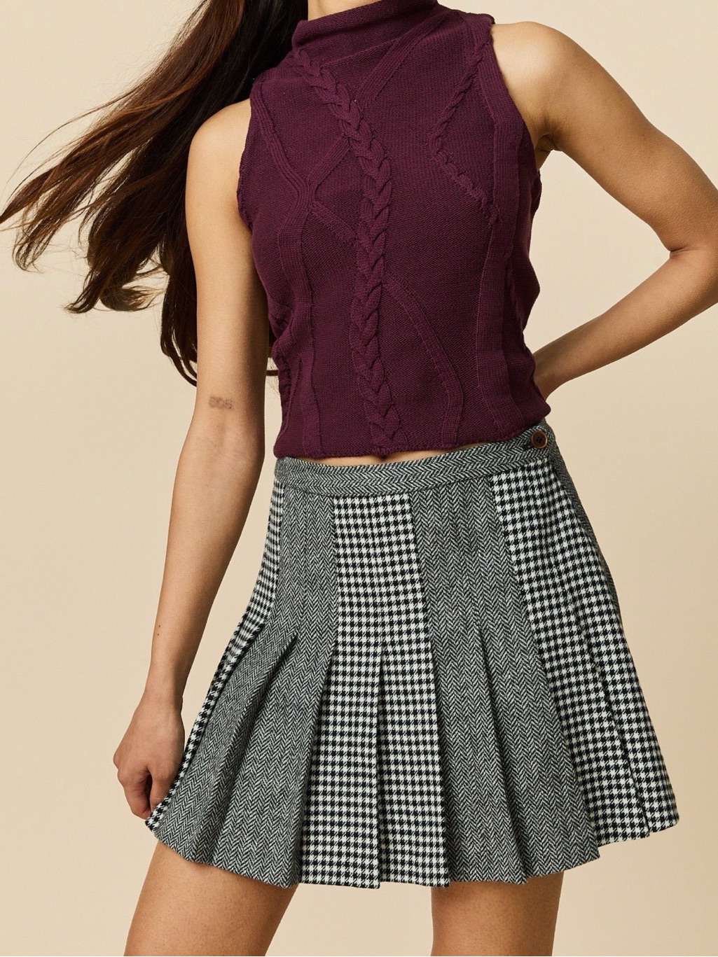 Rowing Blazers Women's Wool Pleated Mini Skirt Black White